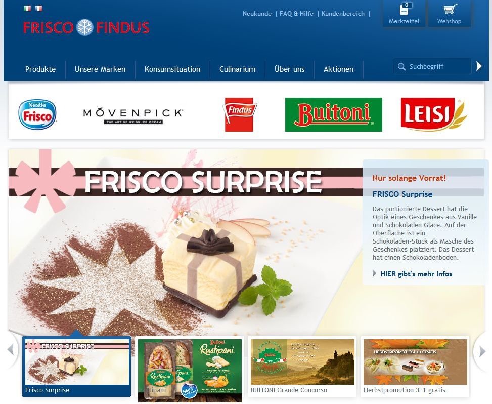 Screenshot Nestlé Frisco Findus CH Website